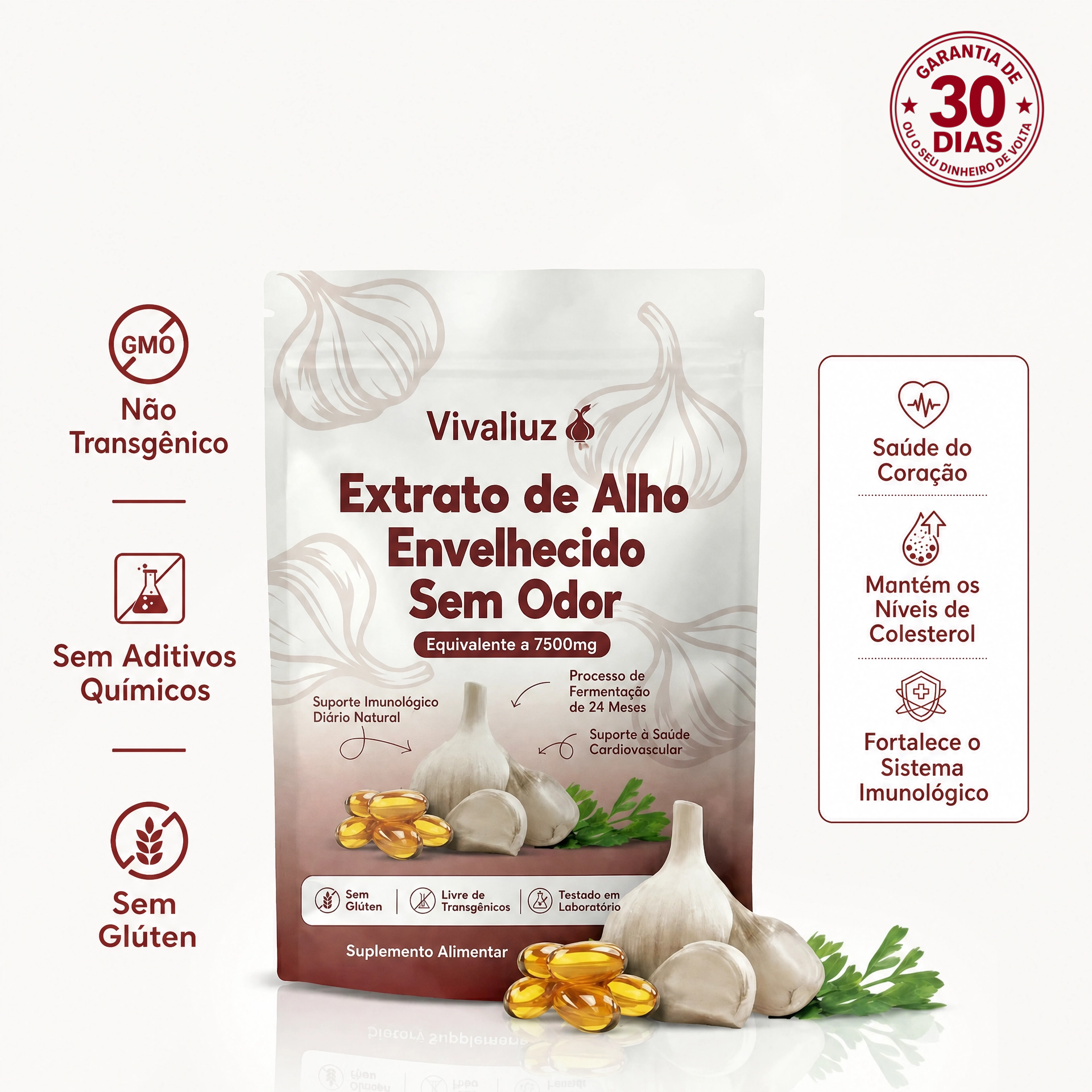 Extrato de Alho Envelhecido 7500mg - Cápsulas Sem Odor