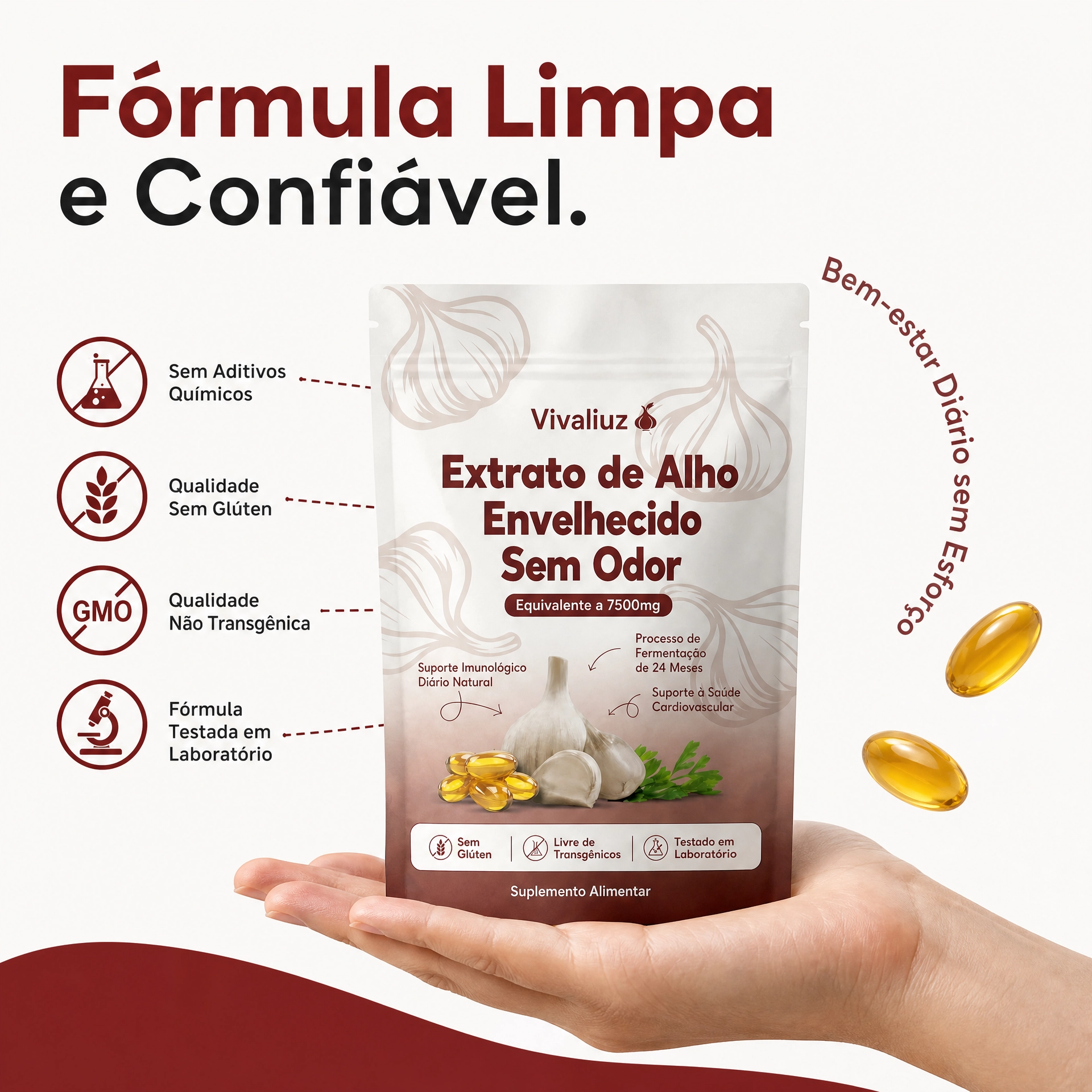 Extrato de Alho Envelhecido 7500mg - Cápsulas Sem Odor